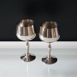 Set of 2 Silver Plate Wine Goblets 5 1/2" Tall Portugal Chalice Wine Cup